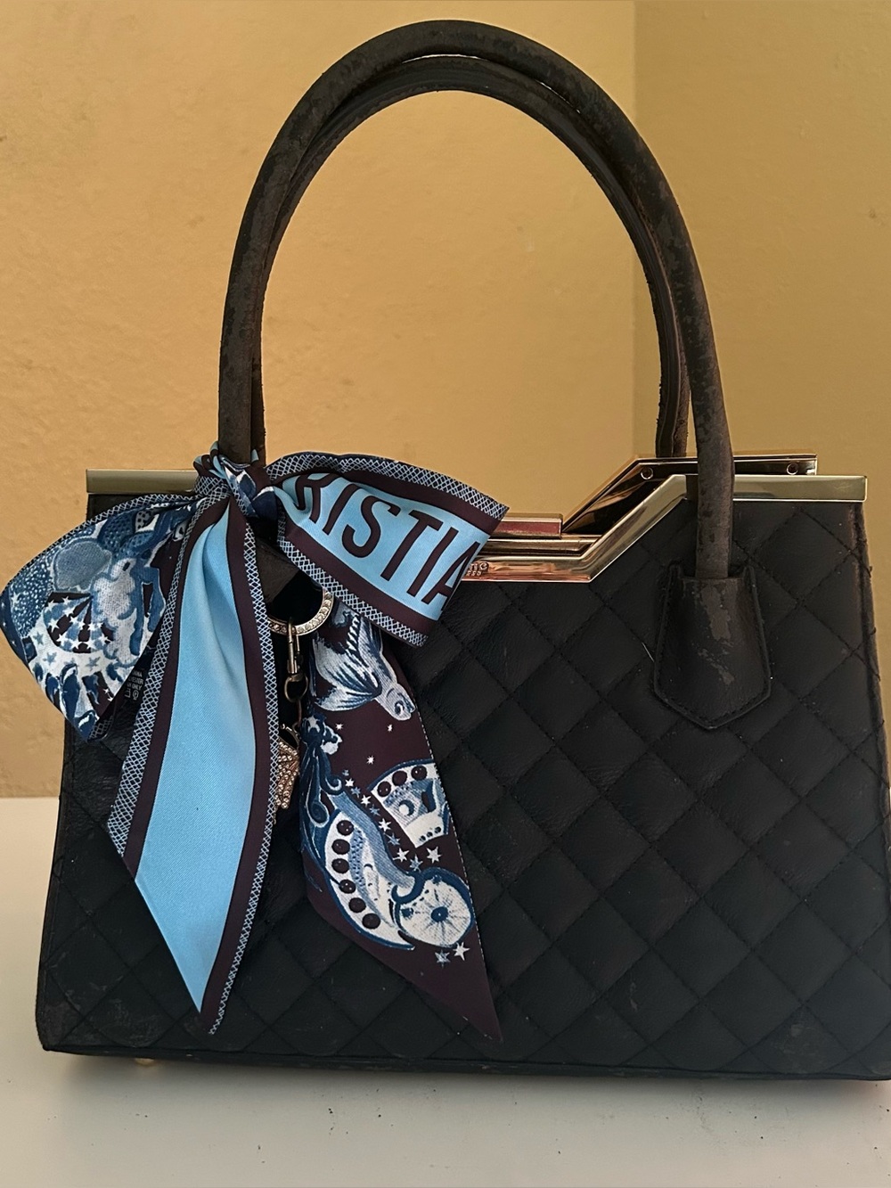 Boutique 2in1 Twilly Women Purse Scarf Van Gogh Blue White Reversible